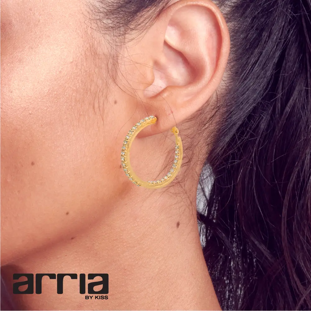 Arria Gold Inside-Out Stone Hoop Pincatch Earrings 30mm - Image 3