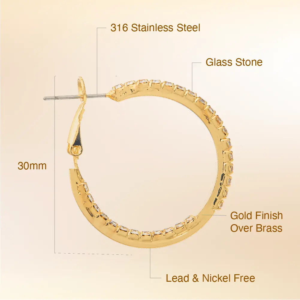 Arria Gold Inside-Out Stone Hoop Pincatch Earrings 30mm - Image 4