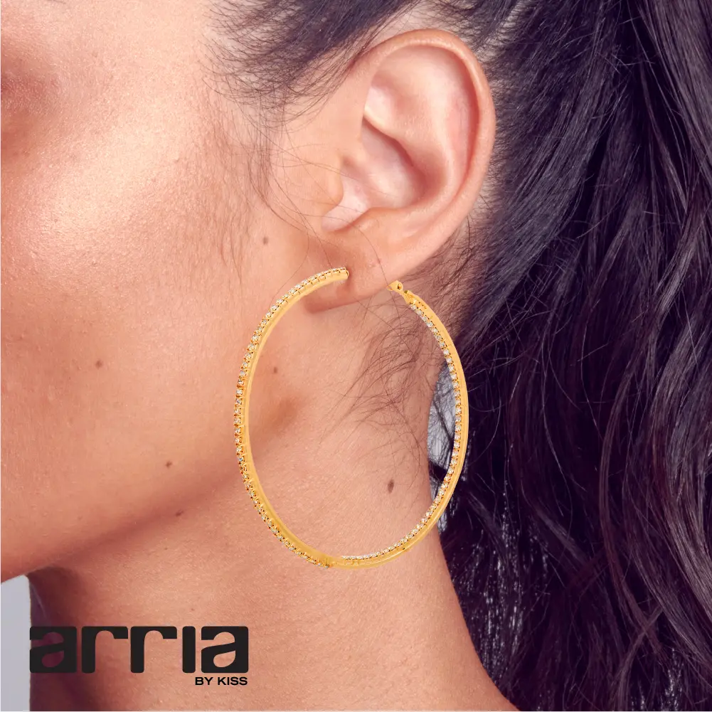 Arria Gold Inside-Out Stone Hoop Pincatch Earrings 30mm - Image 8