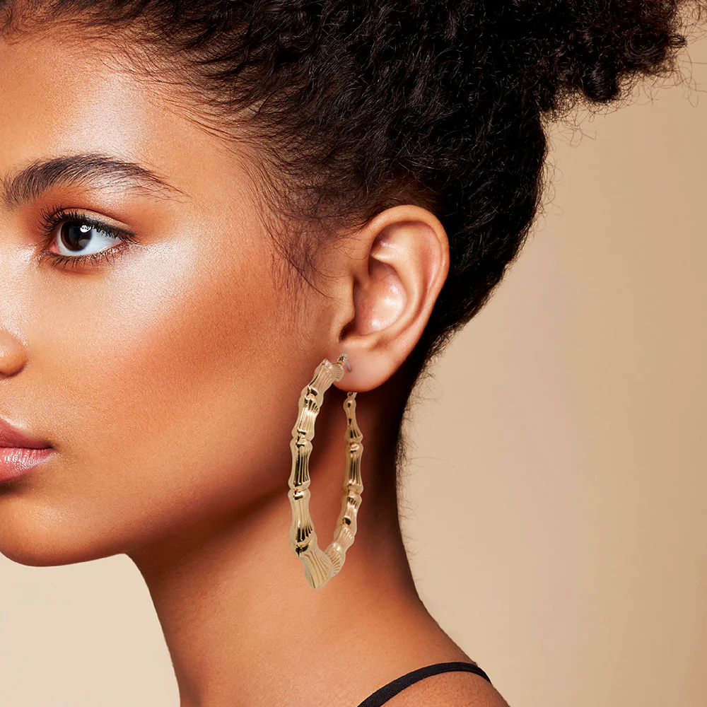 RED by KISS Gold Plated Bamboo Hoop Earrings - Image 2