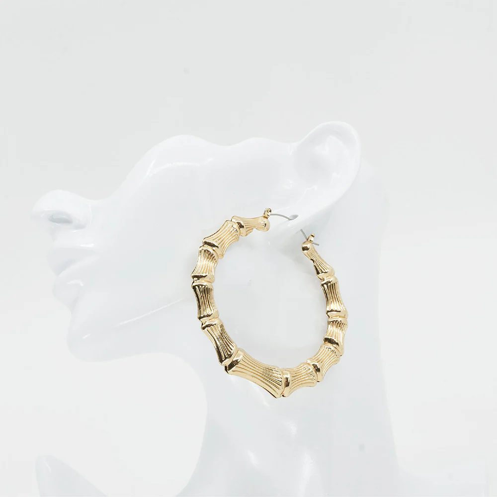 RED by KISS Gold Plated Bamboo Hoop Earrings - Image 4