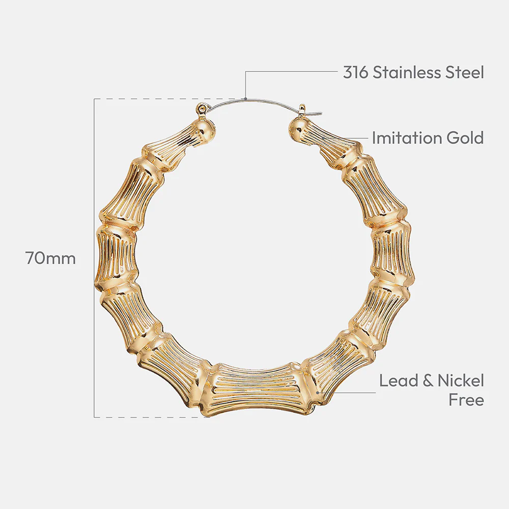 RED by KISS Gold Plated Bamboo Hoop Earrings - Image 5