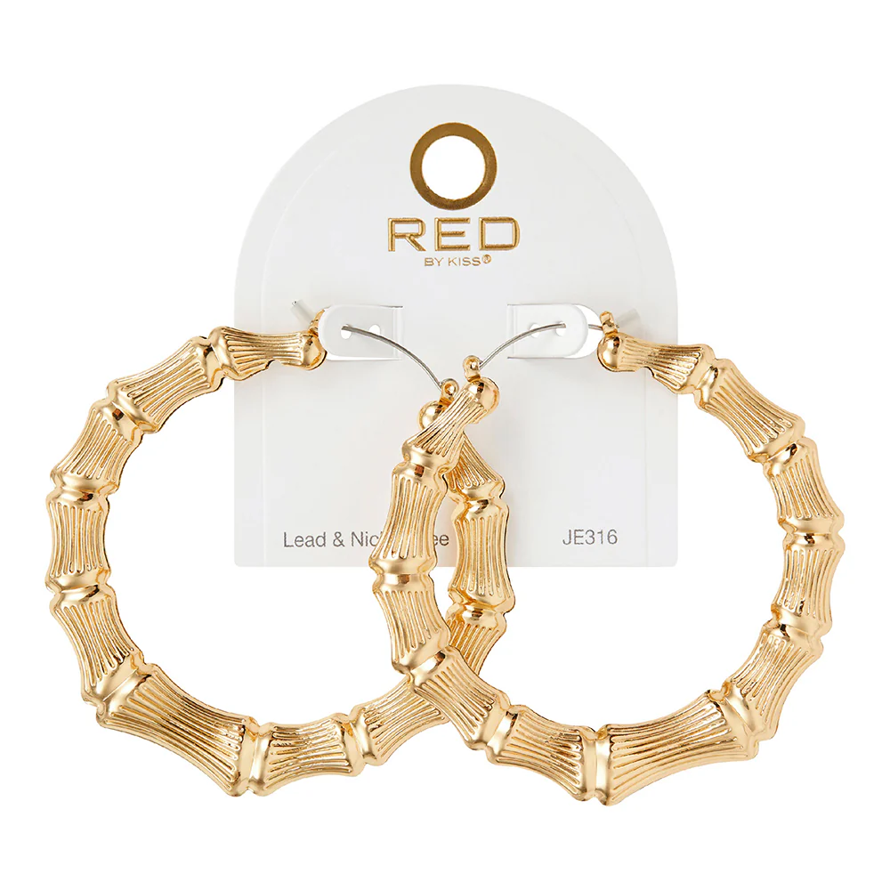 RED by KISS Gold Plated Bamboo Hoop Earrings - Image 6