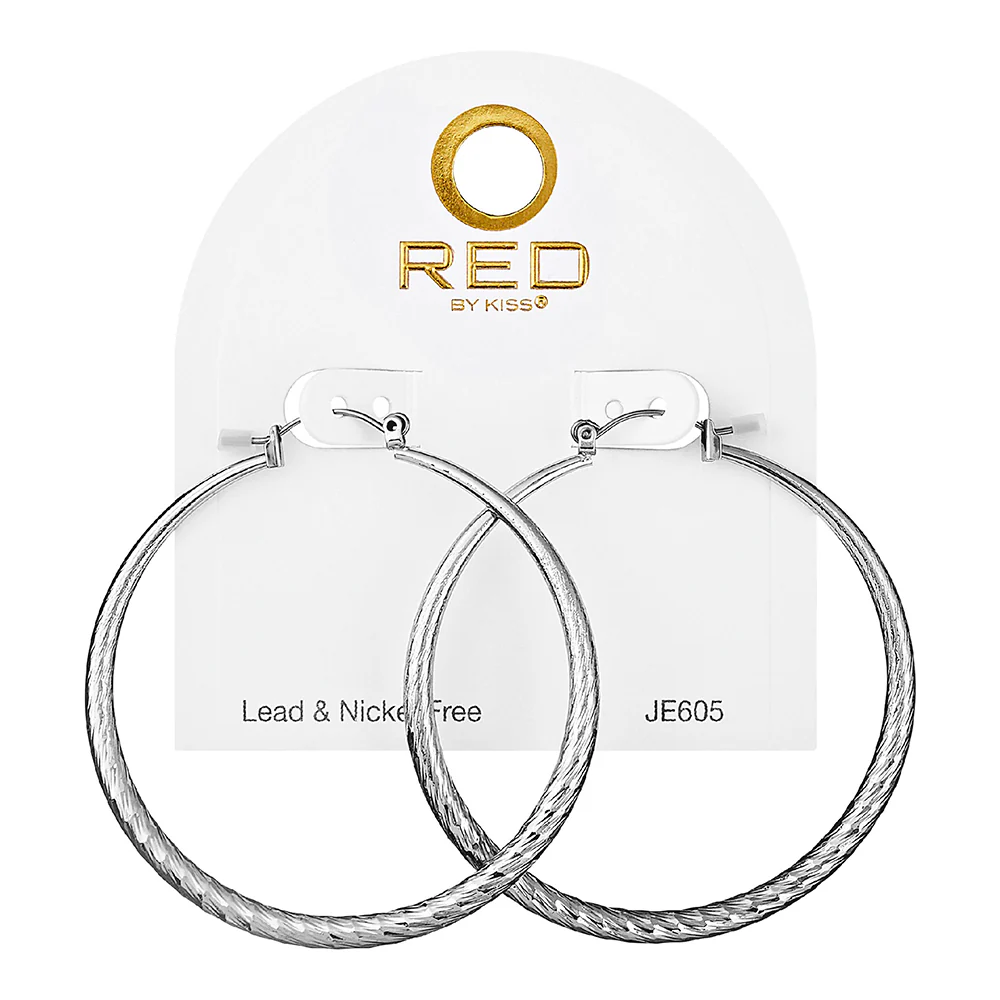 RED by KISS Gold / Silver Plated Hollow Diamond Cut Hoop Earrings - Image 10