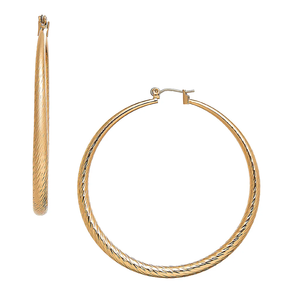 RED by KISS Gold / Silver Plated Hollow Diamond Cut Hoop Earrings - Image 13