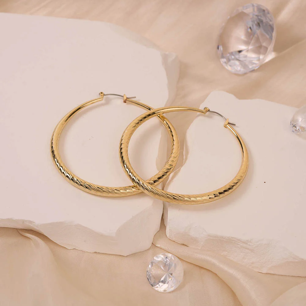 RED by KISS Gold / Silver Plated Hollow Diamond Cut Hoop Earrings - Image 19