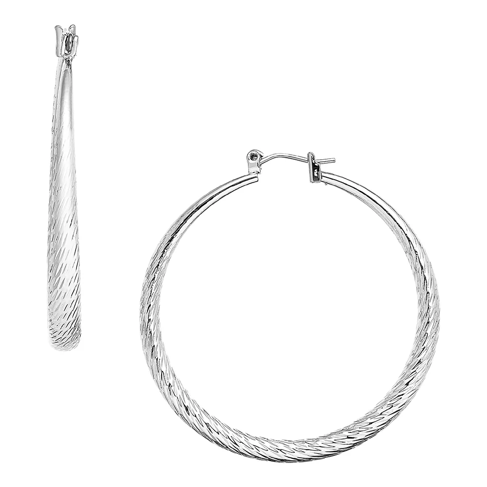 RED by KISS Gold / Silver Plated Hollow Diamond Cut Hoop Earrings - Image 2