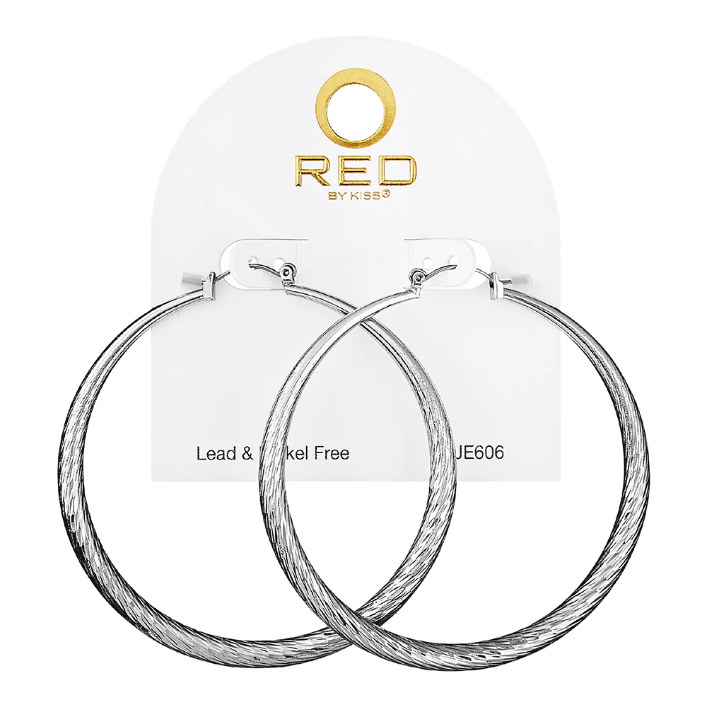 RED by KISS Gold / Silver Plated Hollow Diamond Cut Hoop Earrings - Image 22