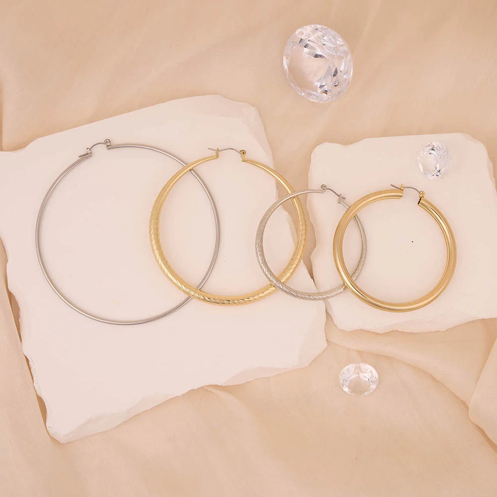 RED by KISS Gold / Silver Plated Hollow Diamond Cut Hoop Earrings - Image 24