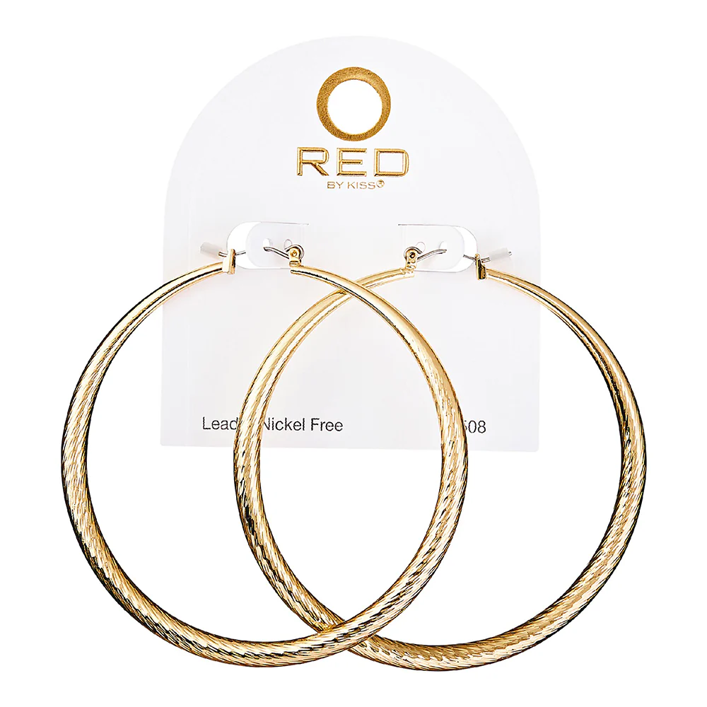 RED by KISS Gold / Silver Plated Hollow Diamond Cut Hoop Earrings - Image 33