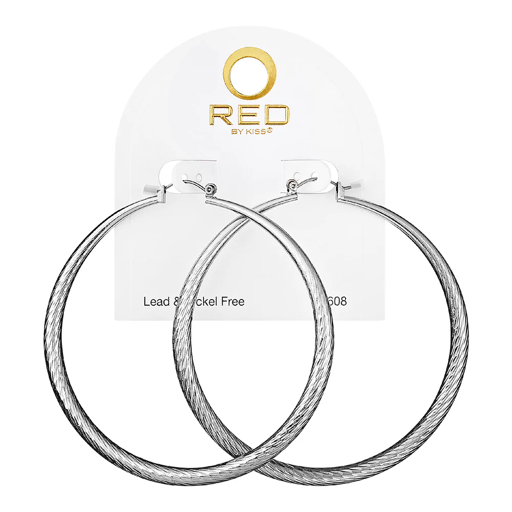 RED by KISS Gold / Silver Plated Hollow Diamond Cut Hoop Earrings - Image 34