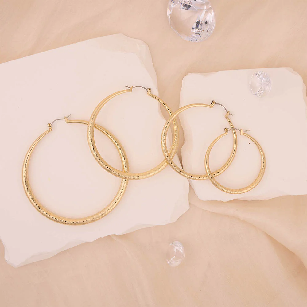 RED by KISS Gold / Silver Plated Hollow Diamond Cut Hoop Earrings - Image 35