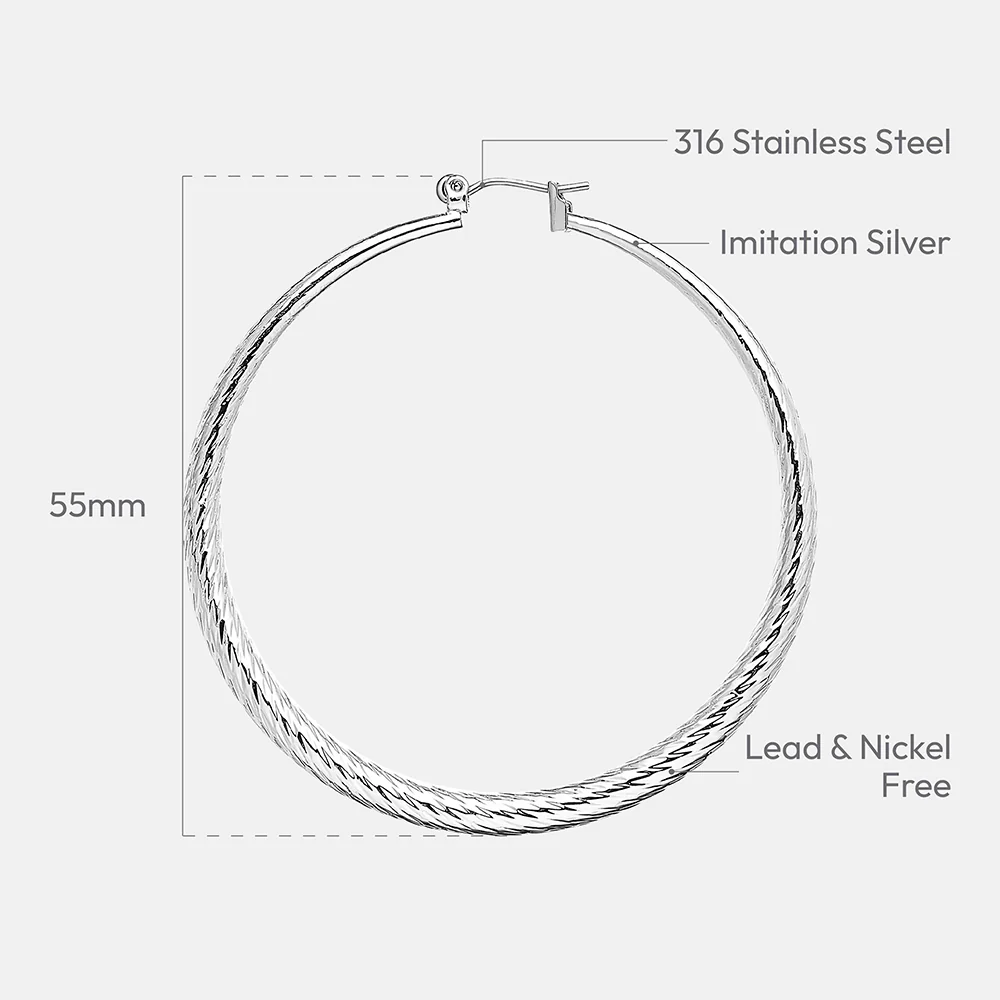 RED by KISS Gold / Silver Plated Hollow Diamond Cut Hoop Earrings - Image 6