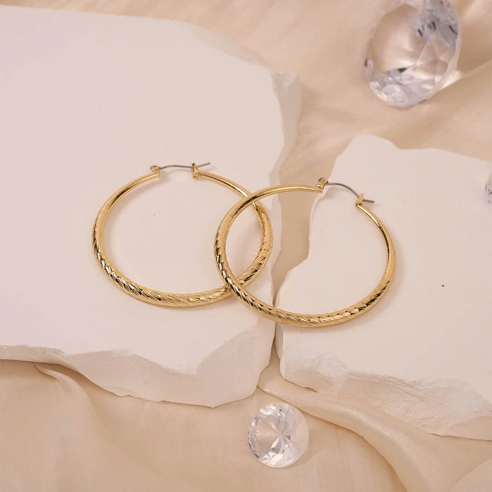 RED by KISS Gold / Silver Plated Hollow Diamond Cut Hoop Earrings - Image 7
