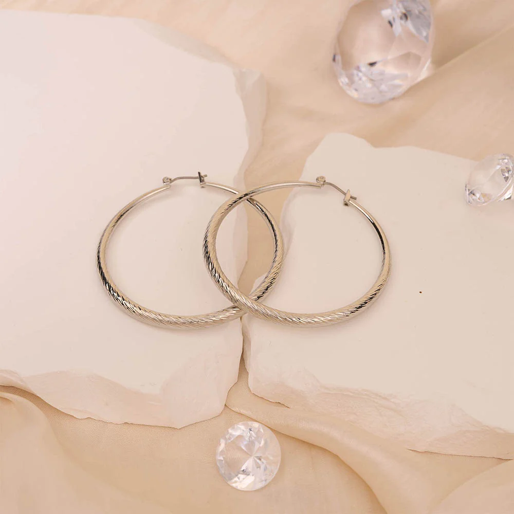 RED by KISS Gold / Silver Plated Hollow Diamond Cut Hoop Earrings - Image 8