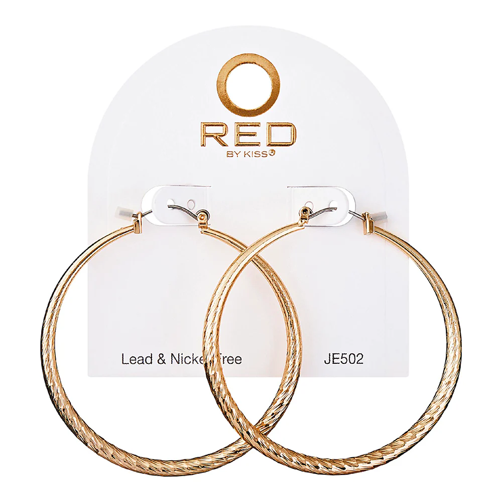 RED by KISS Gold / Silver Plated Hollow Diamond Cut Hoop Earrings - Image 9