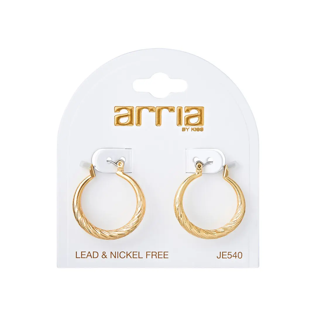Arria Gold Textured Classic Hoop Pincatch Earrings 25mm - Image 2