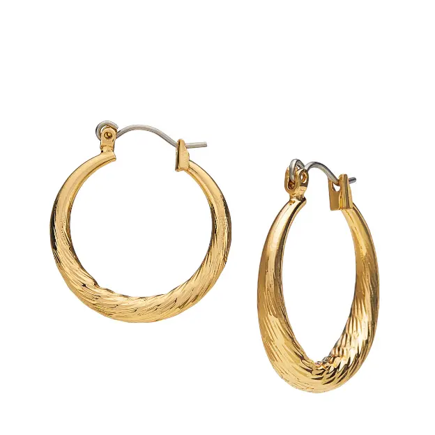 Arria Gold Textured Classic Hoop Pincatch Earrings 25mm - Image 3