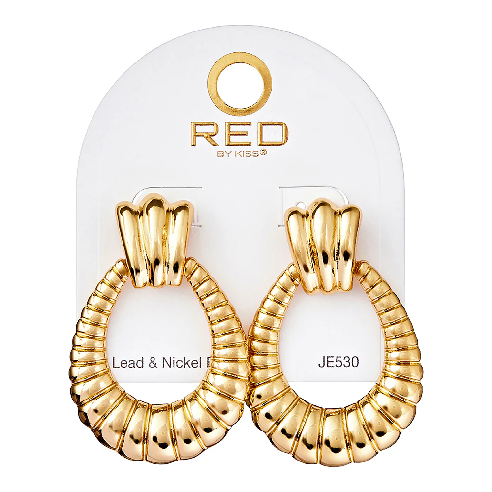 RED by KISS Gold Textured Drop Earrings - Image 6