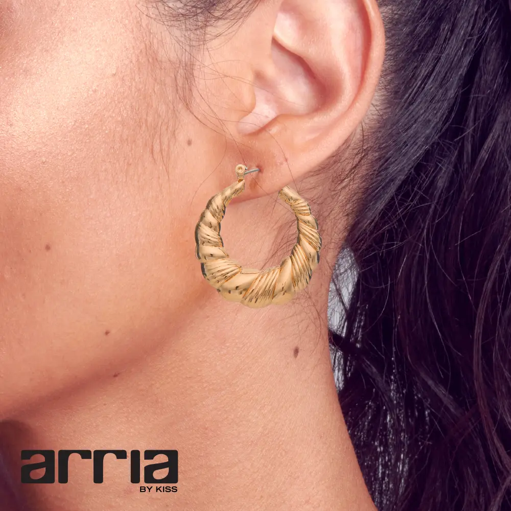 Arria Gold Tone Bamboo Knot Hoop Earrings – 30mm - Image 2