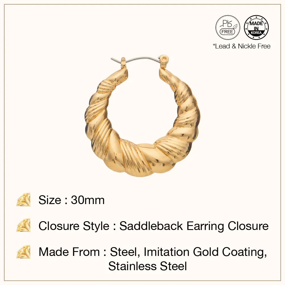 Arria Gold Tone Bamboo Knot Hoop Earrings – 30mm - Image 3