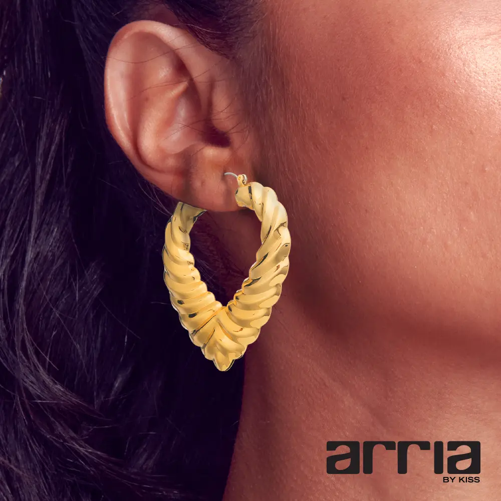 Arria Gold Tone Bamboo Leaf Hoop Earrings – 55mm - Image 2