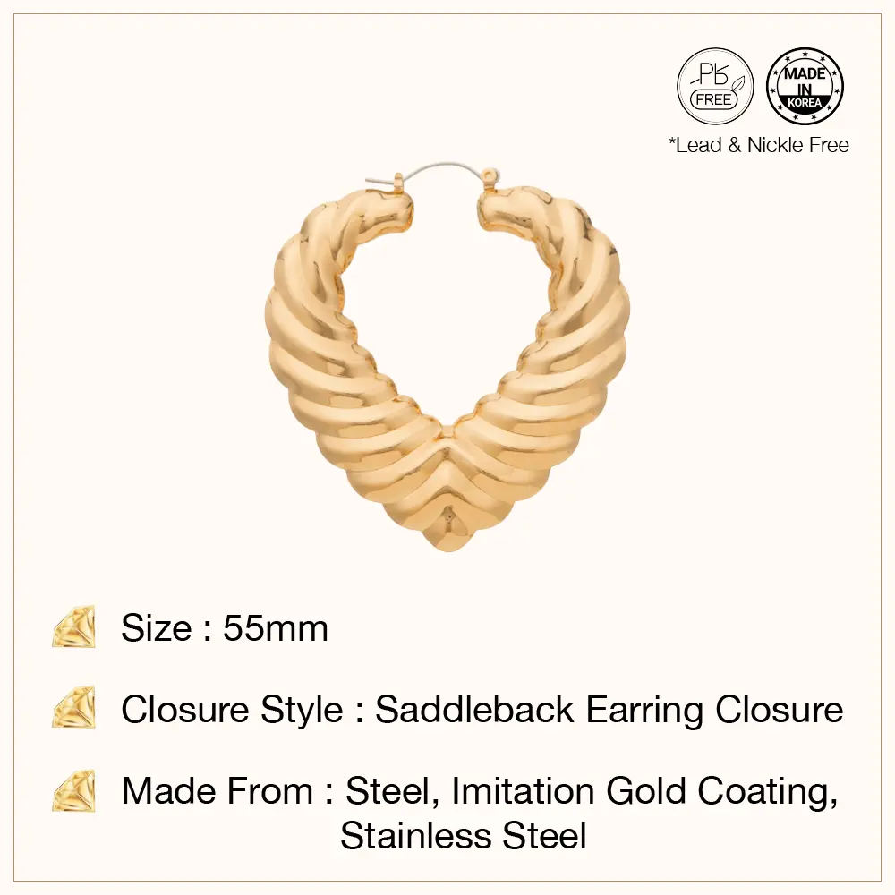Arria Gold Tone Bamboo Leaf Hoop Earrings – 55mm - Image 3