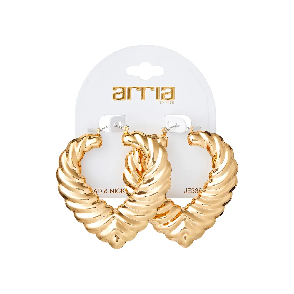 Arria Gold Tone Bamboo Leaf Hoop Earrings – 55mm - Image 4