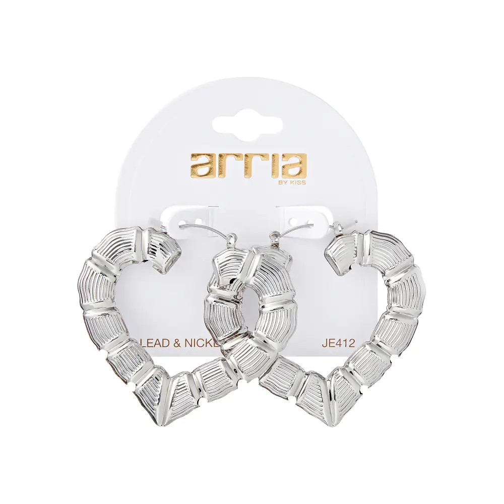 Arria Gold & White Gold Tone Bamboo Heart Hoop Earrings – 58mm - Image 3