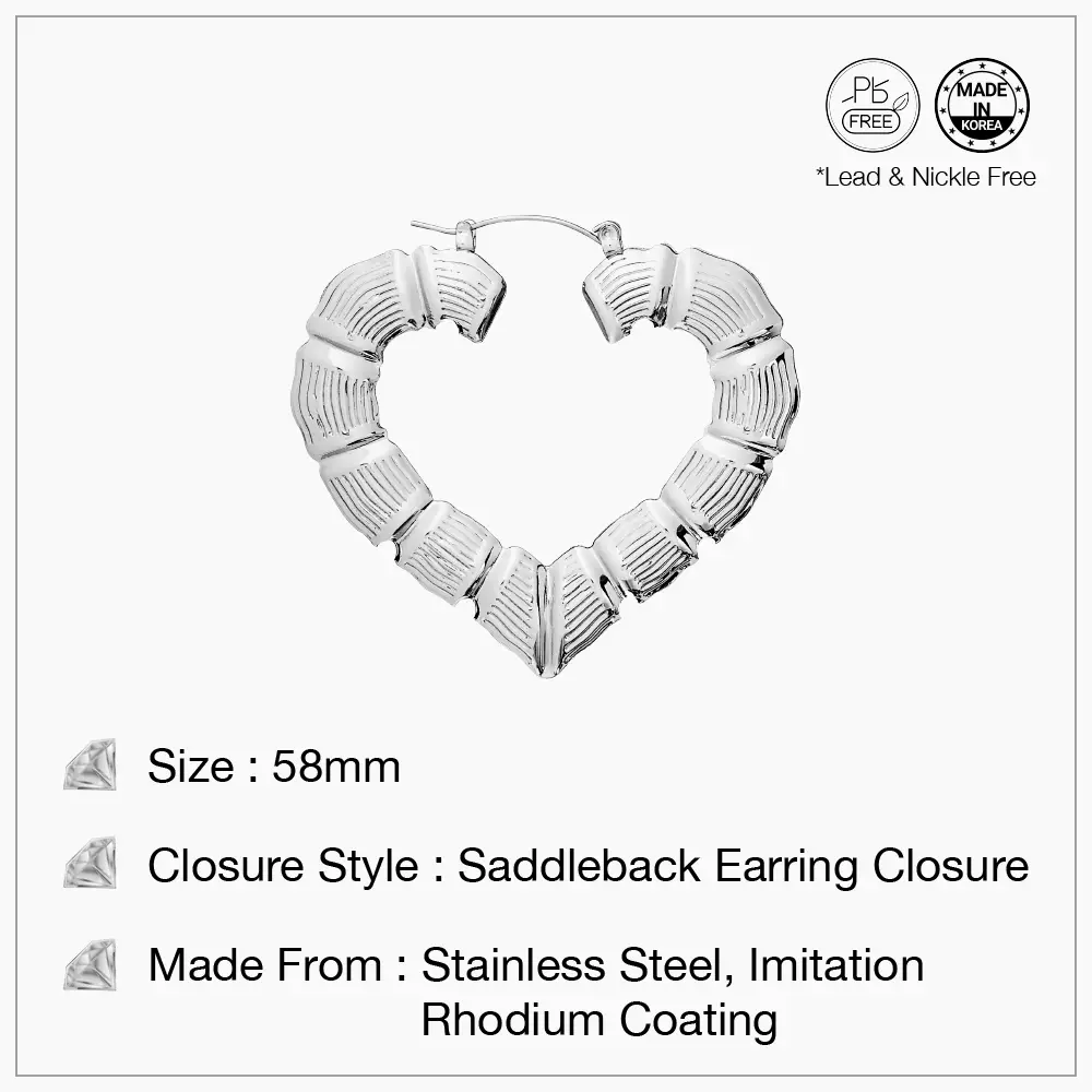 Arria Gold & White Gold Tone Bamboo Heart Hoop Earrings – 58mm - Image 4