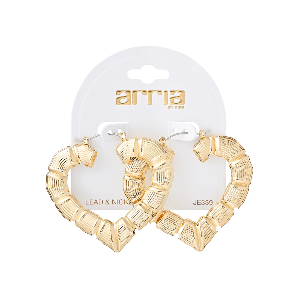 Arria Gold & White Gold Tone Bamboo Heart Hoop Earrings – 58mm - Image 8
