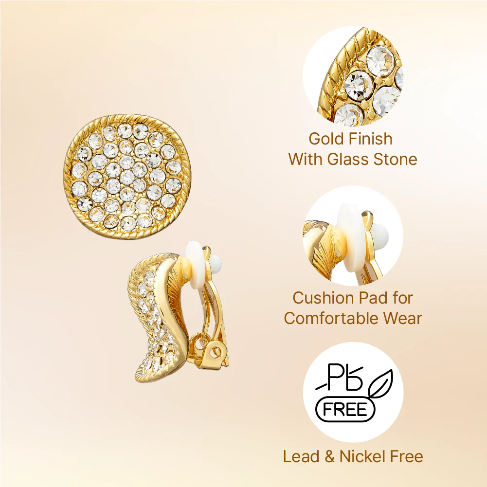 Arria Gold & White Gold Tone Crystal Round Clip-On Earrings – 16mm - Image 10