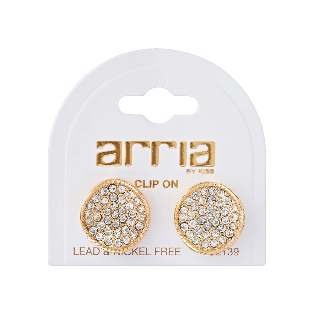 Arria Gold & White Gold Tone Crystal Round Clip-On Earrings – 16mm - Image 12
