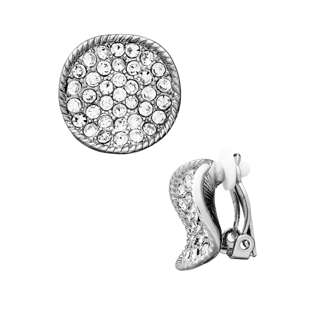 Arria Gold & White Gold Tone Crystal Round Clip-On Earrings – 16mm - Image 2