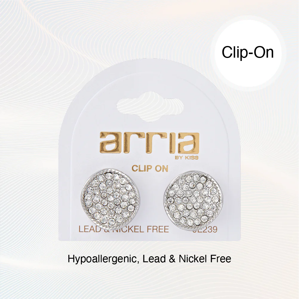 Arria Gold & White Gold Tone Crystal Round Clip-On Earrings – 16mm - Image 4