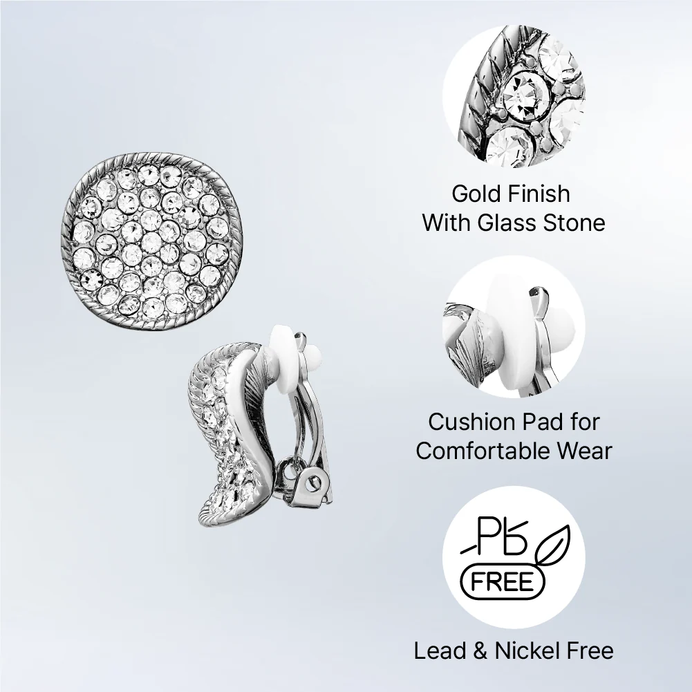 Arria Gold & White Gold Tone Crystal Round Clip-On Earrings – 16mm - Image 5