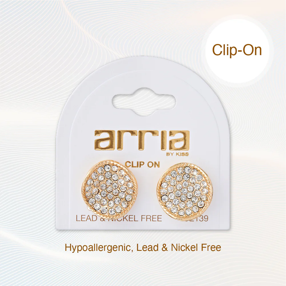 Arria Gold & White Gold Tone Crystal Round Clip-On Earrings – 16mm - Image 9