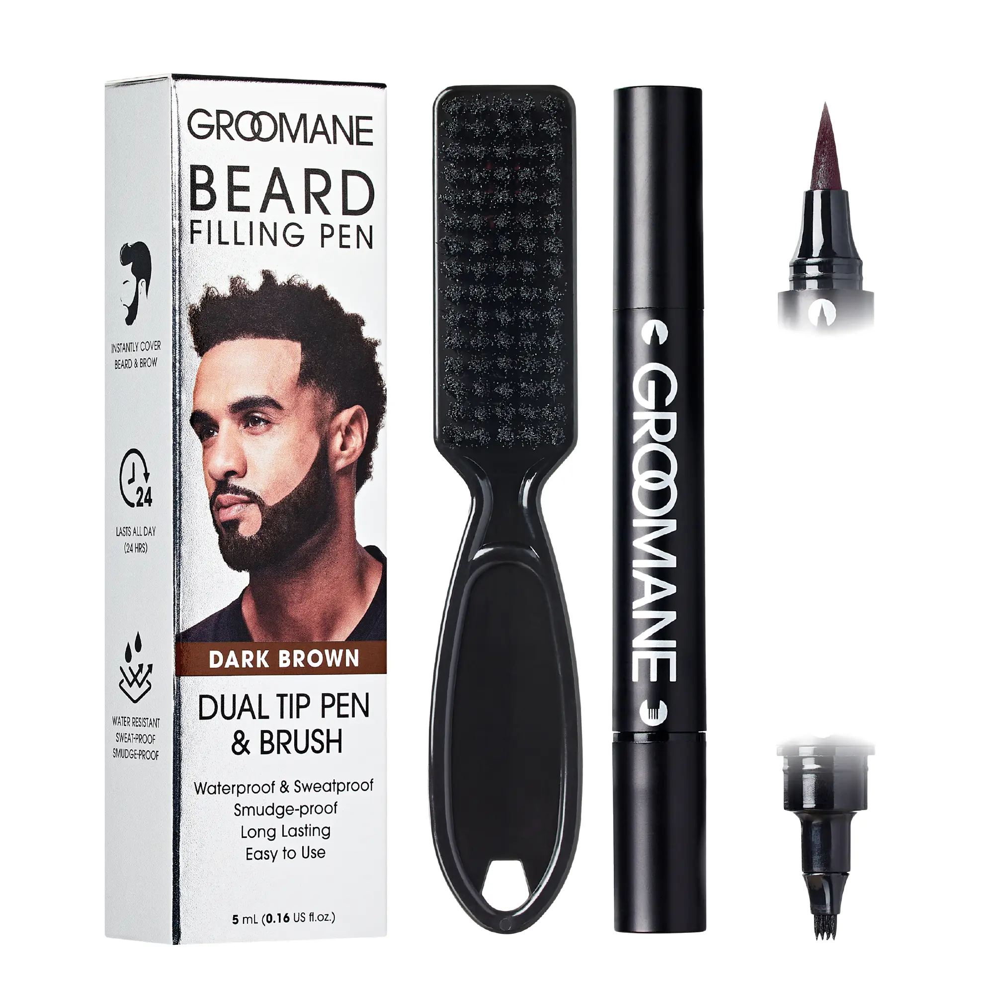 RED by KISS Groomane Beard Filler Pen for Men -  Dual Tip with Blending Brush - Image 2