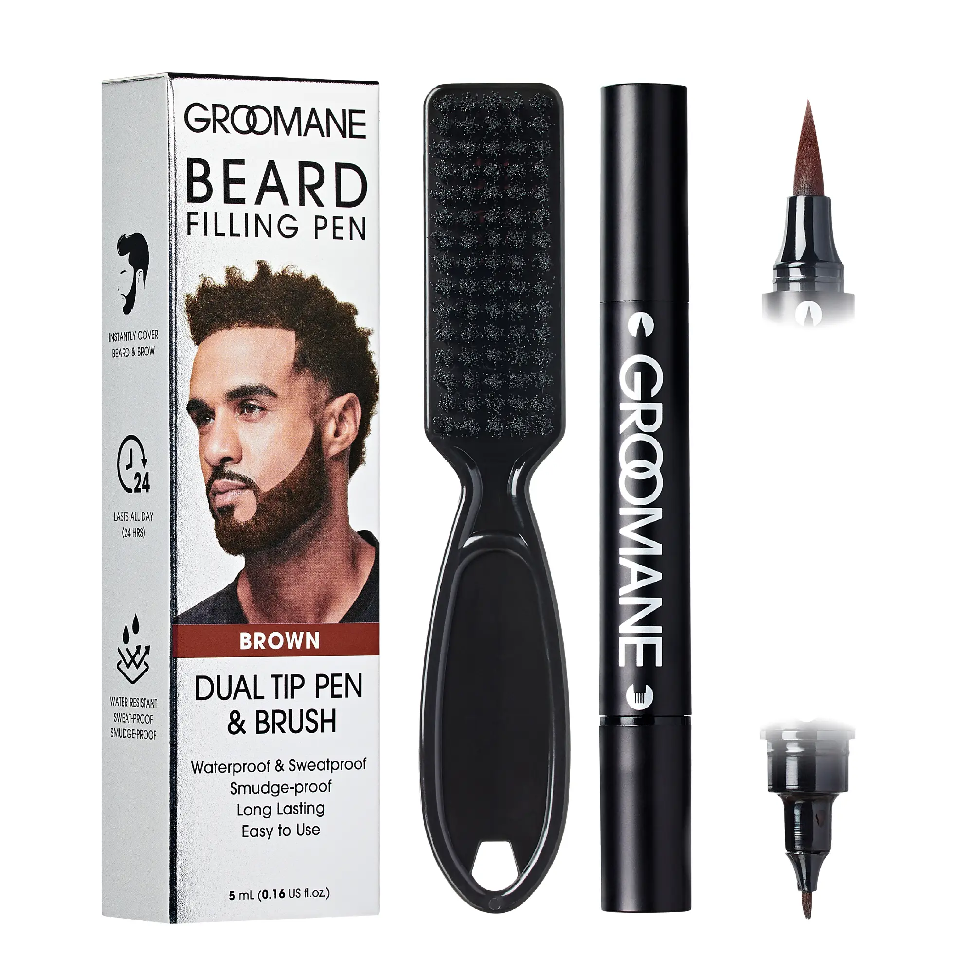 RED by KISS Groomane Beard Filler Pen for Men -  Dual Tip with Blending Brush - Image 3