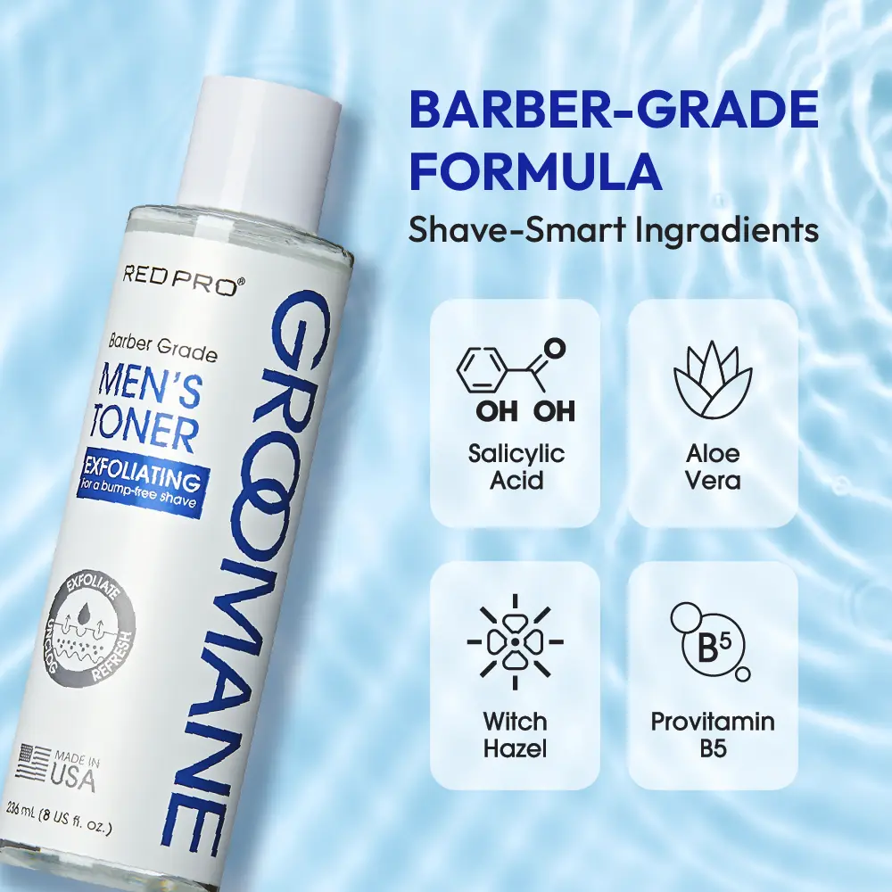 Red PRO Groomane Men’s Exfoliating Toner with Salicylic Acid - Image 4