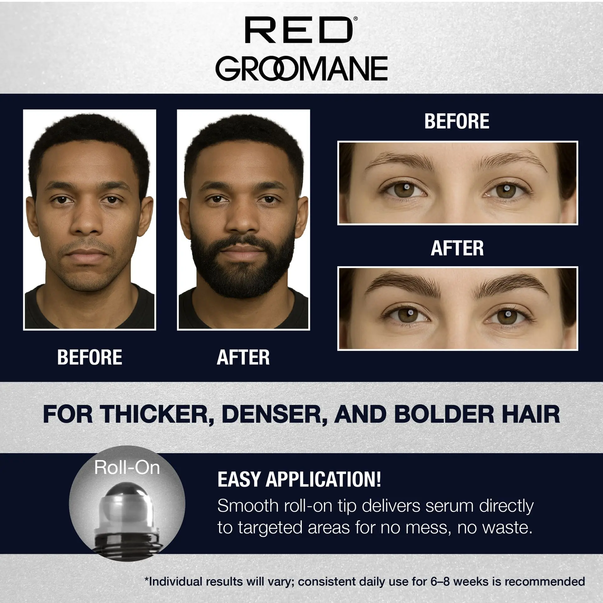 Red PRO Groomane Roll-On Beard Growth Serum for Thicker Beard & Brows - Image 2