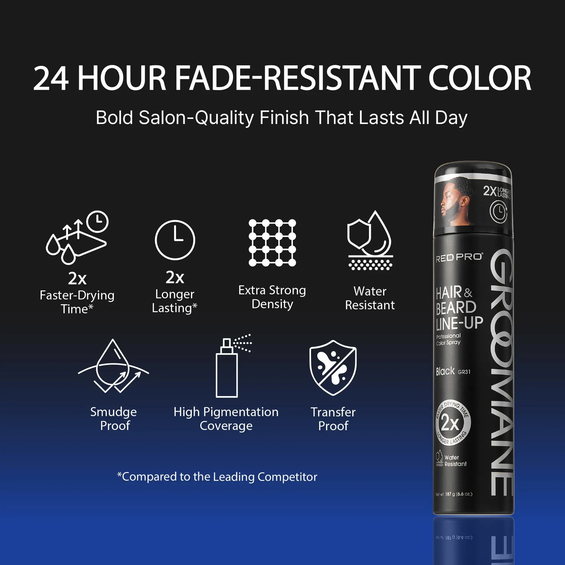 Red PRO Groomane Waterproof & Fade-Resistant Professional Temporary Color Spray For Hair, Beards & Lineup (6.6 oz.) - Image 24