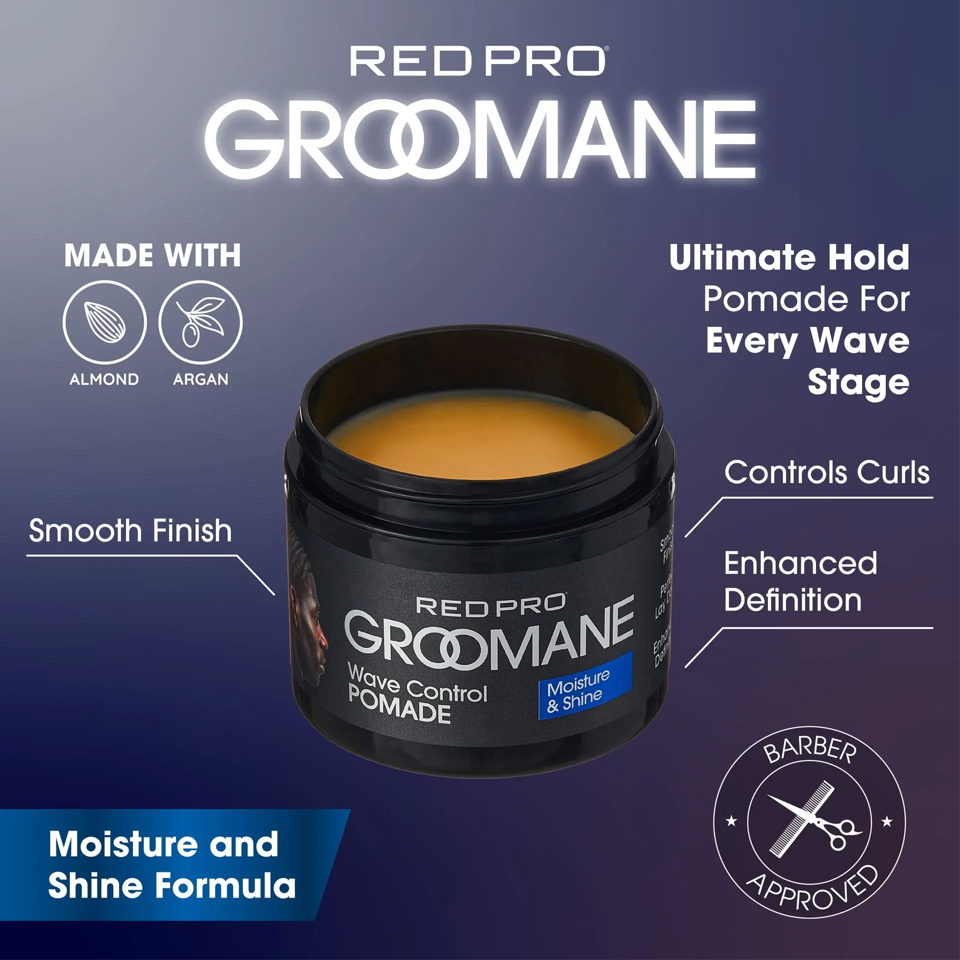 Red PRO Groomane Wave Control Pomade - Ultimate Hold, Moisture & Shine - Image 3