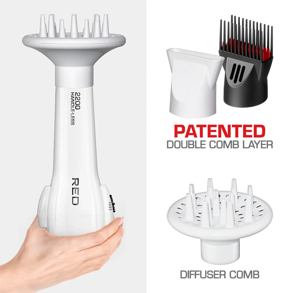 RED by KISS Handle-Less 2200W Ceramic Tourmaline Hair Dryer, Frizz-Free Shine, Pik & Diffuser Included - Image 5
