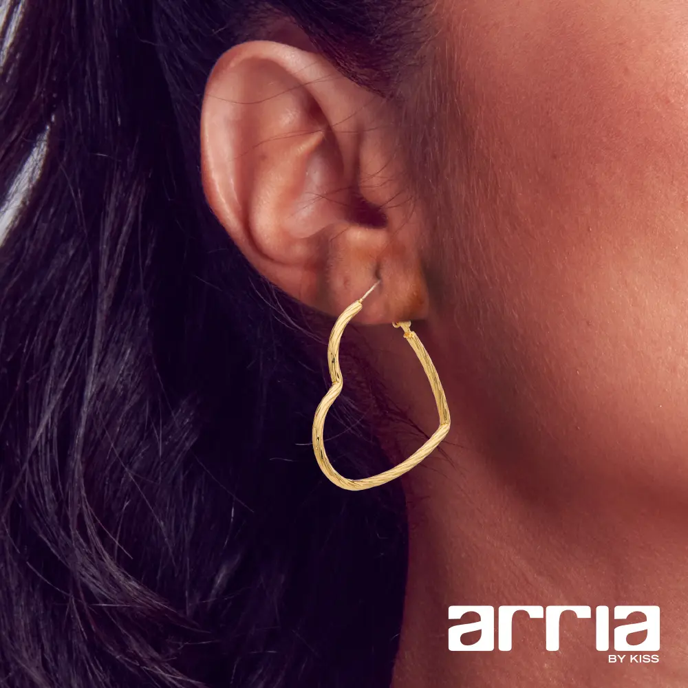 Arria Heart-Shaped Open Hoop Earrings in Gold Tone – 40mm - Image 2