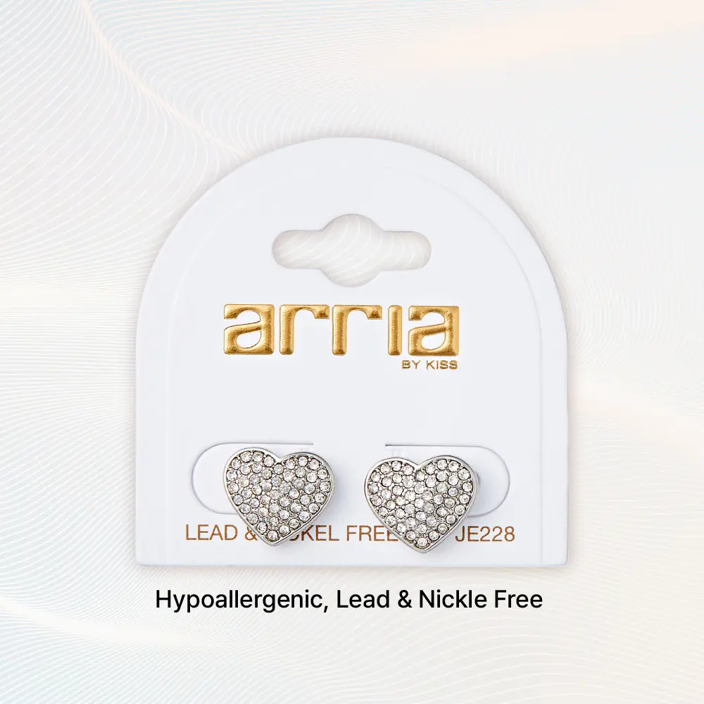 Arria Heart Stud Earrings in Gold & White Gold Tone – 13.2mm - Image 10