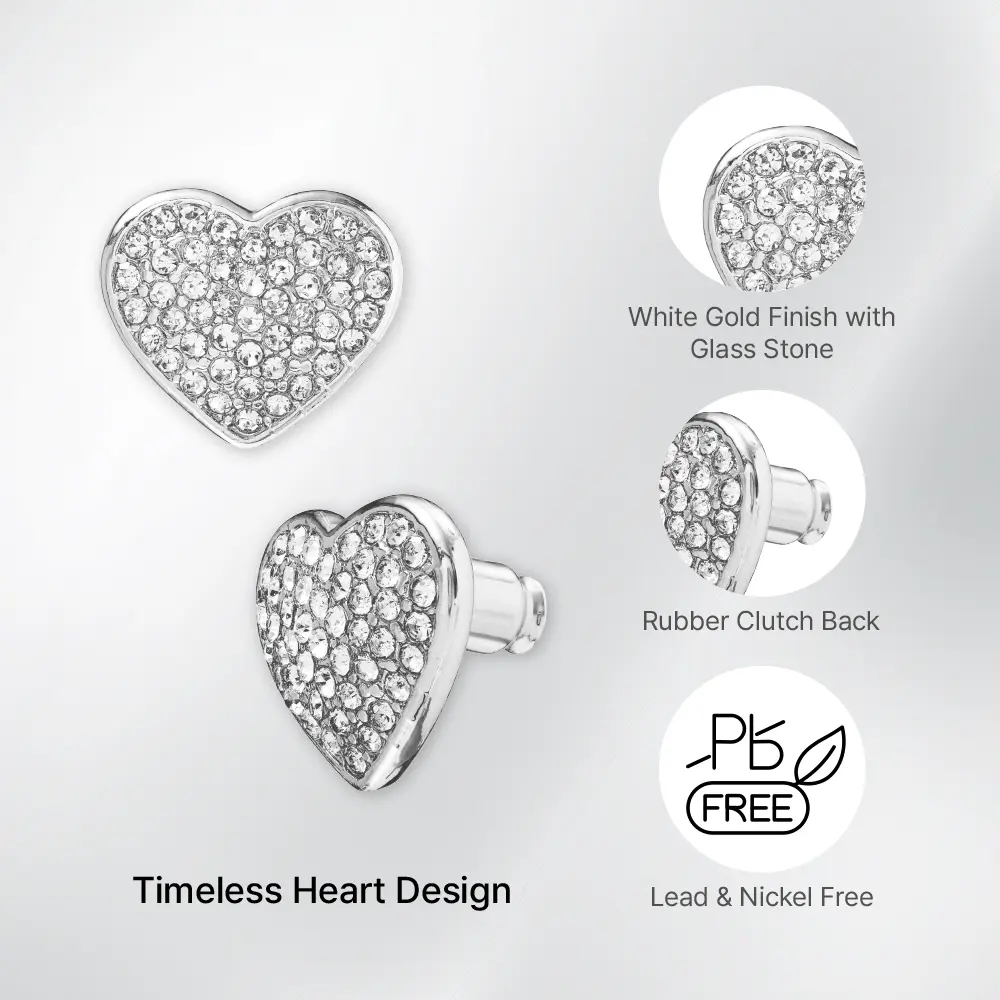 Arria Heart Stud Earrings in Gold & White Gold Tone – 13.2mm - Image 11