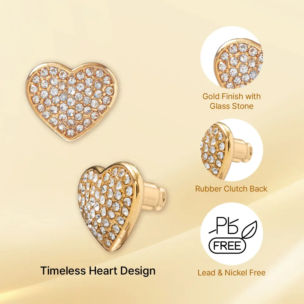Arria Heart Stud Earrings in Gold & White Gold Tone – 13.2mm - Image 3