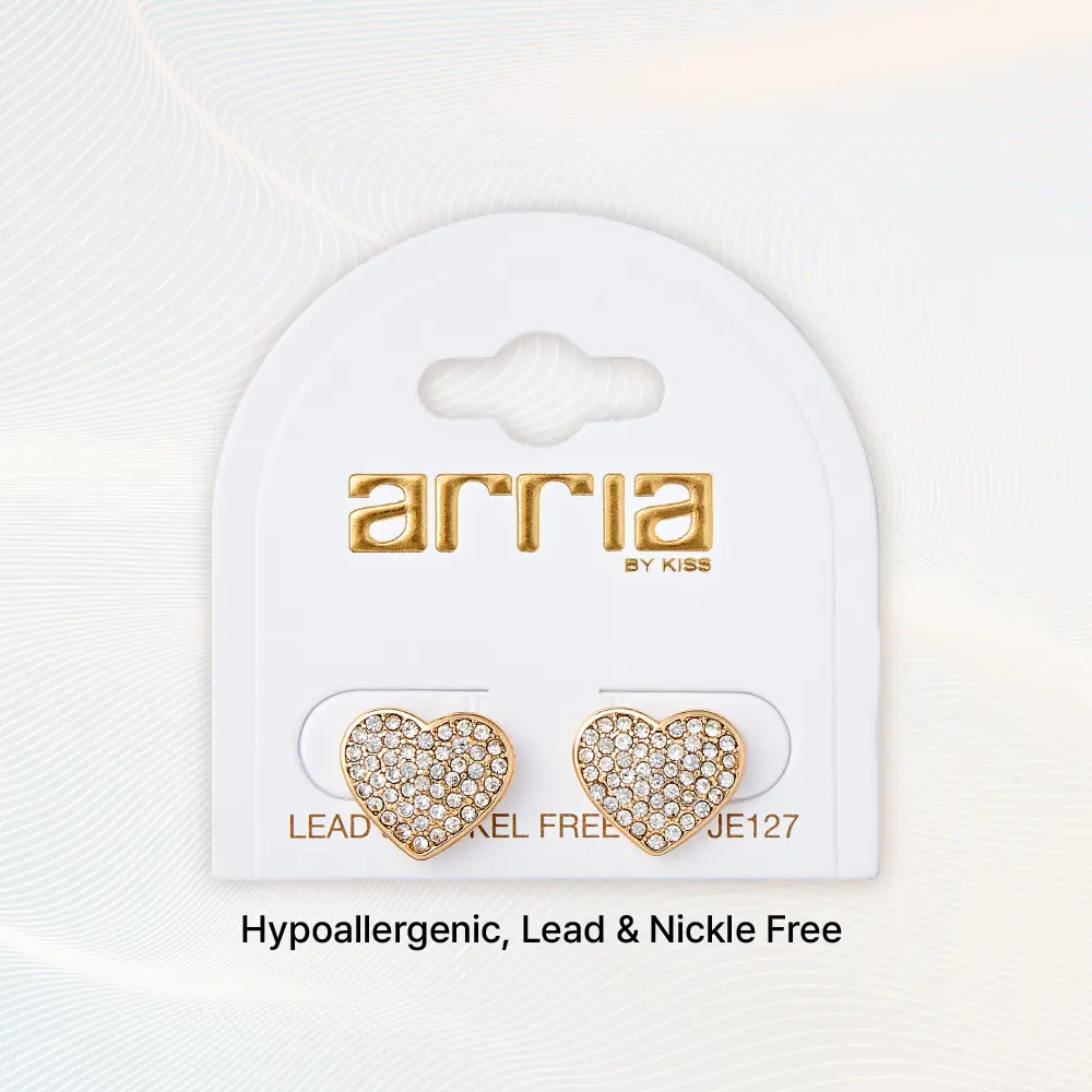 Arria Heart Stud Earrings in Gold & White Gold Tone – 13.2mm - Image 4
