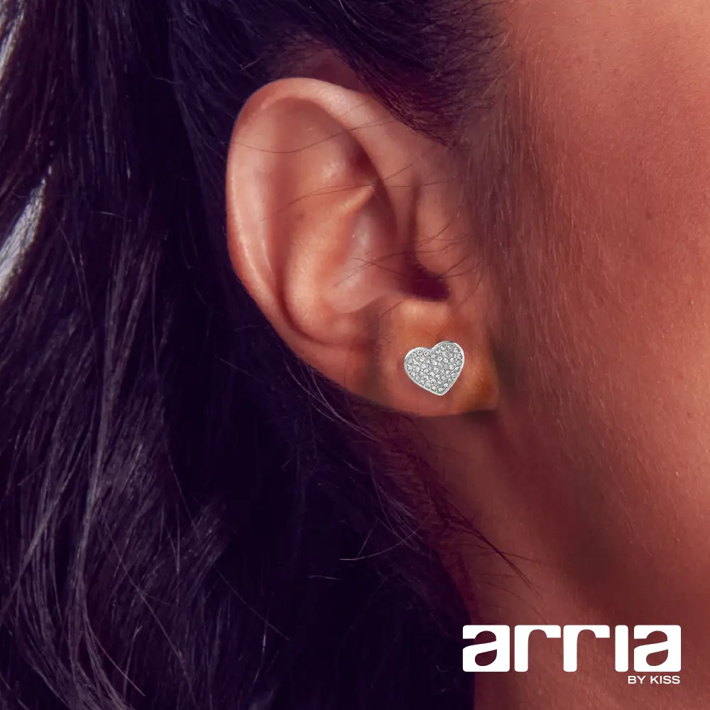 Arria Heart Stud Earrings in Gold & White Gold Tone – 13.2mm - Image 9
